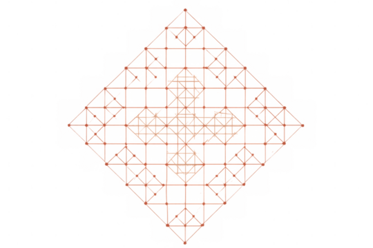 Intricate geometric pattern creating a diamond shape with interconnected lines and glowing nodes, ideal for technology, science, or abstract design projects