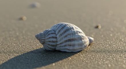 Close-Up of Sea Shell on Wet Beach Sand at Sunset
