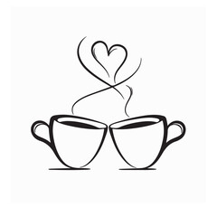 Romantic Coffee Moment Two Cups Heart Shaped Steam  image vector