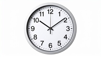Minimalist round wall clock showing 10:00:10 with black hands and numerals on a white face&mdash;emphasizing clarity, simplicity, and precision design on transparent background.