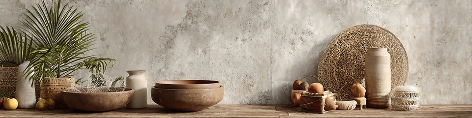 Soft textured walls with naturally worn decor pieces and handmade detail