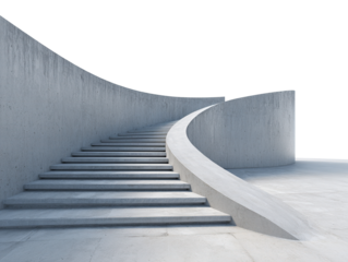 Minimalist concrete staircase against a dark backdrop leading upwards gracefully