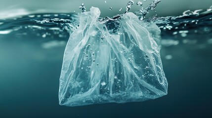 A biodegradable shopping bag dissolving in water, showing its eco-friendly properties.