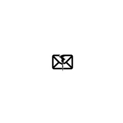Envelope icon with cracks vector representing mail damage and message interruption problem


