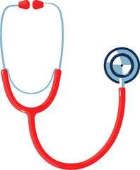 Vector art of a red and blue stethoscope used by doctors and nurses for medical examinations, isolated on white background