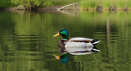Obraz premium Mallard Duck Serenity a Peaceful Wildlife Scene in a Tranquil Lake Environment
