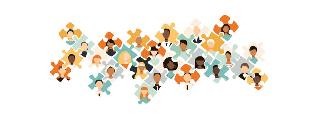 Different people in puzzles. Diversity concept.