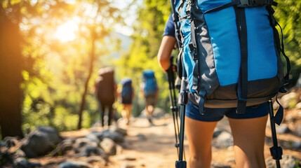 Person with a backpack embarking on an outdoor adventure through a scenic trail surrounded by nature