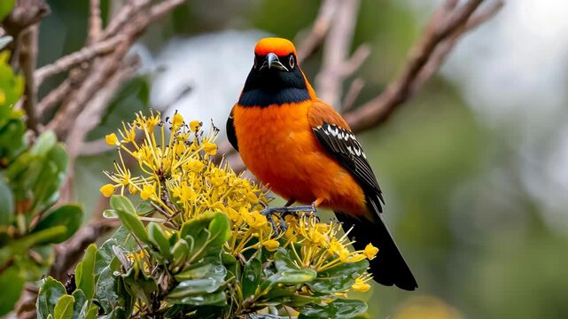 Ilima Bird: Vibrant 'Akepa perched on Mamane Flower in Hawaii