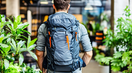 Man with a backpack preparing for an exciting journey through nature and scenic wilderness