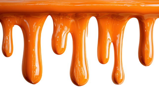 Viscous orange liquid dripping with bold contrast against a black backdrop