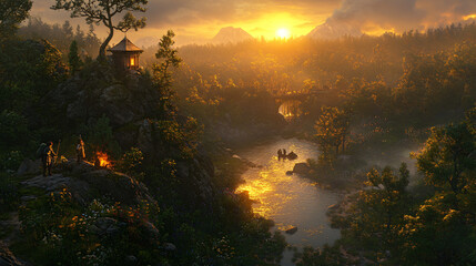 Serene river flowing through a lush green forest surrounded by tall trees and nature's beauty