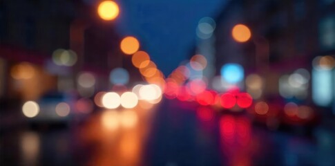 Abstract blurred city lights at night, bokeh effect, glowing urban scene, perfect for website background or overlay , mood, design, energy