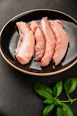 Rabbit raw meat fillet dietary fresh delicious gourmet food background on the table rustic food top view copy space keto and paleo diet