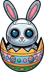 Easter day flat vector icon of egg shaped robot bunny illustration for sticker, logo, book, t-shirt and more print or digital design 