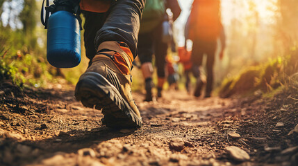 Person walking on a scenic trail surrounded by lush greenery and serene natural landscape