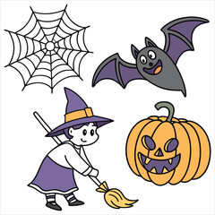 Halloween. Halloween Icon Set. Halloween set clipart vector. Halloween Flat Design Icon Set. Set of Halloween Pumpkins Silhouette. Halloween cartoon 