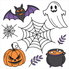 Halloween. Halloween Icon Set. Halloween set clipart vector. Halloween Flat Design Icon Set. Set of Halloween Pumpkins Silhouette. Halloween cartoon 