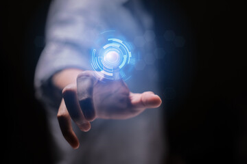 Ai technology, Artificial Intelligence. man using technology smart robot AI, artificial intelligence by enter command prompt for generates something, Futuristic technology transformation. 