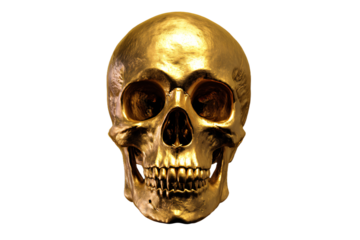 a gold skull with a big smile on it