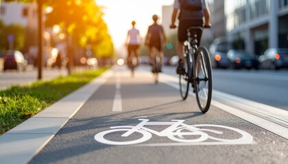 Bike lane ride: Cyclists enjoy a vibrant ride through the heart of the urban landscape, utilizing dedicated bike lanes amidst the hustle and bustle.