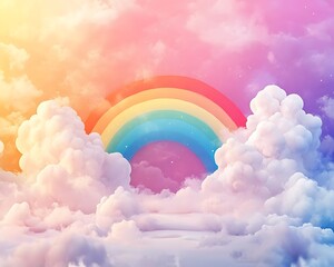 Medium Shot rainbow cloud background with pastel color. Beautiful vibrant double rainbow Cloudscape Background. colorful rainbow cloud background with soft pastel colors


