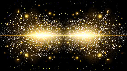 Cosmic glitter bursts, symmetrical glow, across a dark backdrop.  A horizontal band of brilliant light bisects the scene
