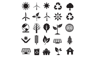 Eco & Sustainability Icons Recycle, Green Energy Vector Set
