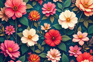 Dynamic floral pattern seamlessly loops, vibrant blooms in motion, perfect for backgrounds, textiles, or animation projects Elegant and versatile design , plant animation, summer flowers