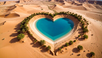 Beautiful heart shaped lake in the middle of a clear blue ocean with exotic vibes surrounded by forest and sand