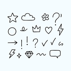 Hand drawn abstract doodle elements set. Vector sketch symbols for design.