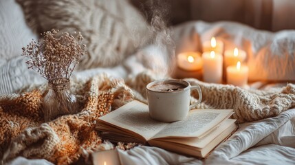A book, an open coffee cup