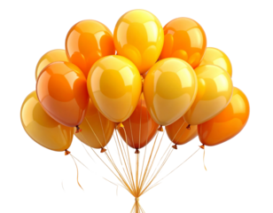 3D Rendered Orange and Yellow Balloon Bunch Floating, Isolated on White PNG
