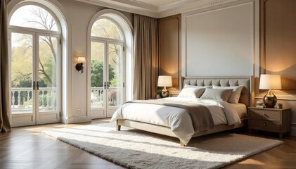 Luxurious, plush carpet in a spacious master bedroom, featuring soft natural light and subtle textures Perfect for interior design and home decor inspiration , bedroom carpet, comfort