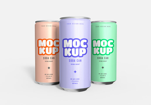 Three Aluminum Cans Mockup