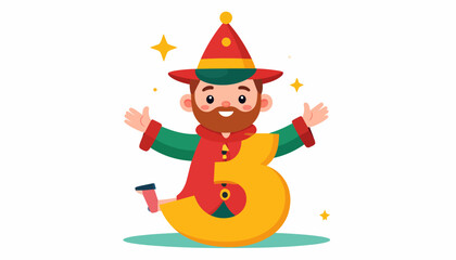 Joyful Wizard Number Five: Festive Cartoon Illustration