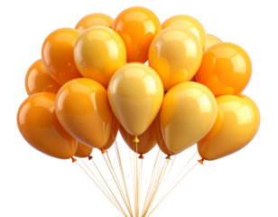 Cluster of Matte Orange and Yellow Balloons in 3D, Isolated on White Background