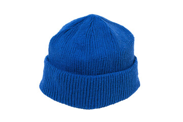 a blue hat is shown on a white background