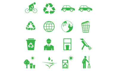 Eco & Sustainability Icons Recycle, Green Energy Vector Set