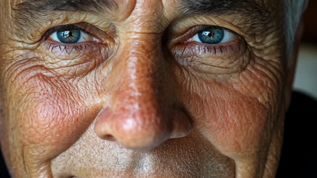 Close-up Portrait of a Mature Man with Gray Hair and Blue Eyes