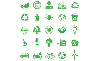 Eco & Sustainability Icons Recycle, Green Energy Vector Set