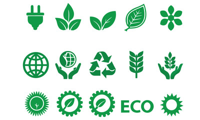 Eco & Sustainability Icons Recycle, Green Energy Vector Set