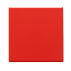 Perfectly smooth, matte, vibrant red square ceramic tile, 3x3 inches, centered on pristine seamless transparent background, no shadows, top-down view, ultra-photorealistic. Concept of precision and