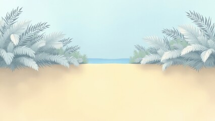 Fototapeta premium Tropical beach path leading to the ocean with lush green foliage framing the view
