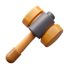 Stylized wooden mallet with gray head on black background