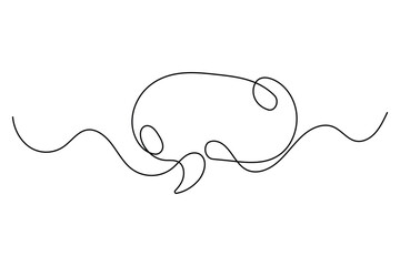 Single line art drawing of speech bubble outline in simple minimalist style isolated on white