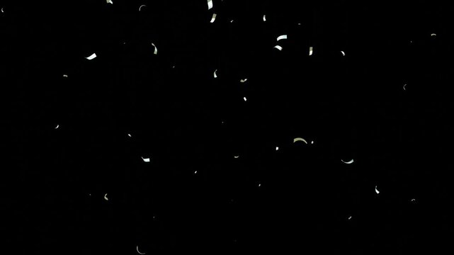 3D animation of exploding confetti with alpha channel. Colorful Isolated Gold Confetti Particles Pack on black Background with luma Matte Channel. confetti party effect overlay, confetti particles