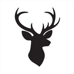 Naklejka premium Silhouette Style Vector Deer Head Logo Icon – Minimal Wildlife Antler Symbol for Outdoor Branding, Rustic Nature Emblem, Monochrome Animal Head Design for Print, Apparel, and Digital Media