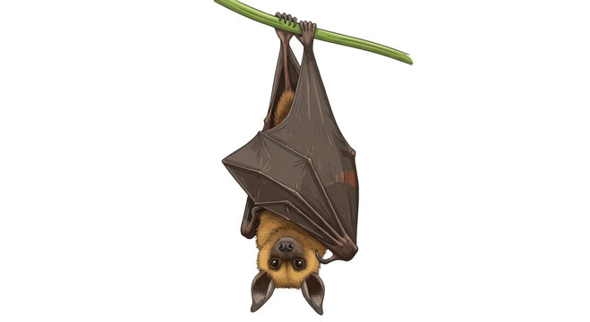 Fruit Bat Hanging Upside Down Vector Illustration on White