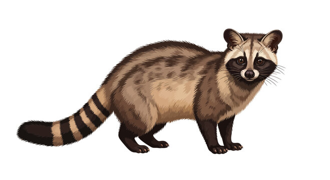 Detailed Asian Palm Civet Vector Illustration Isolated on White